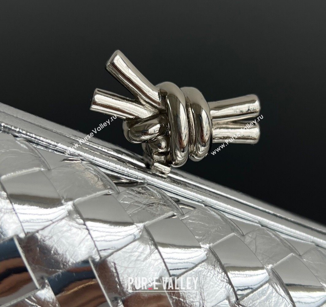 Bottega Veneta Knot Long Clutch in Intreccio Leather Silver-Tone 2025 0801 (WT-250801023)