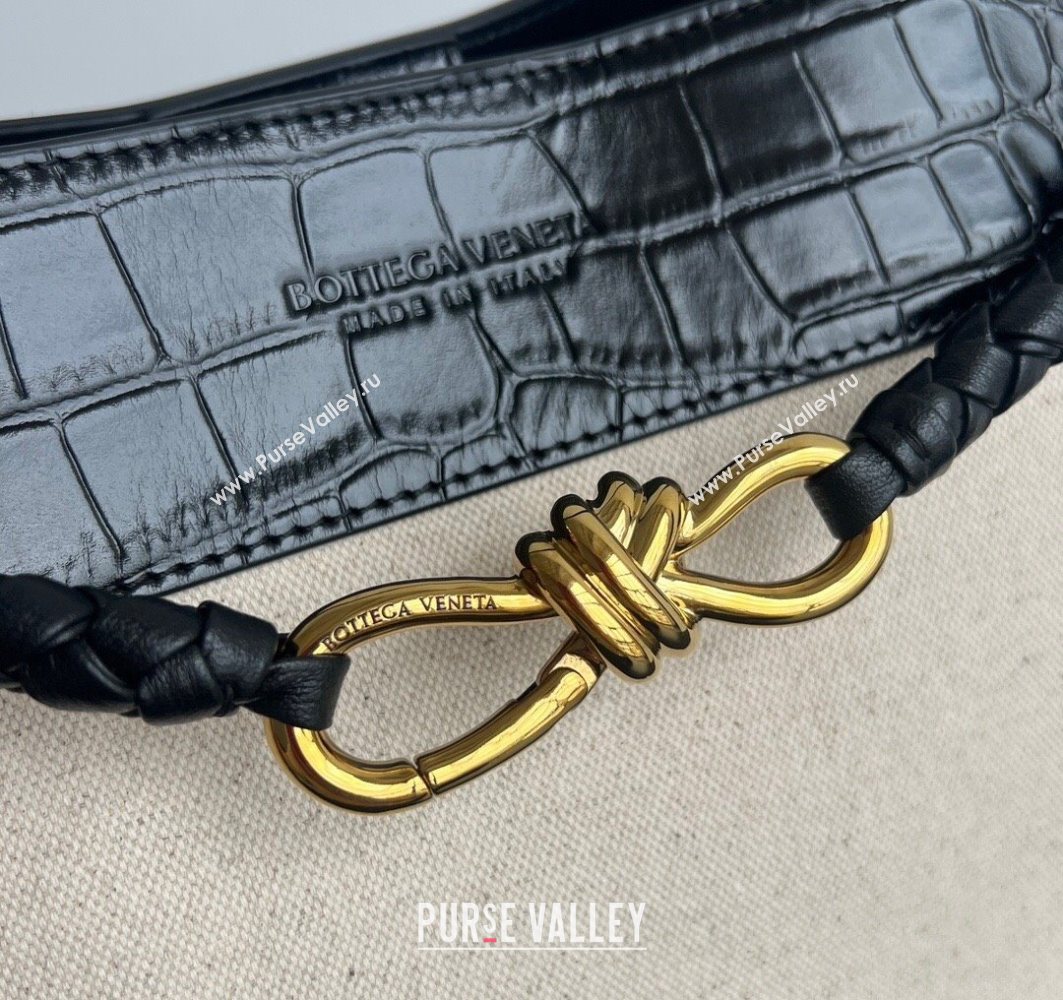 Bottega Veneta Medium Andiamo Top Handle Bag in Crocodile Embossed Leather and Canvas Black 2025 (WT-250731003)