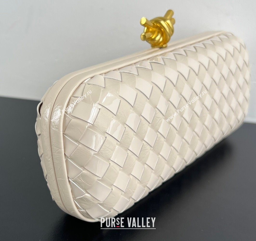 Bottega Veneta Knot Long Clutch in Intreccio Leather Cream White 2025 0801 (WT-250801025)