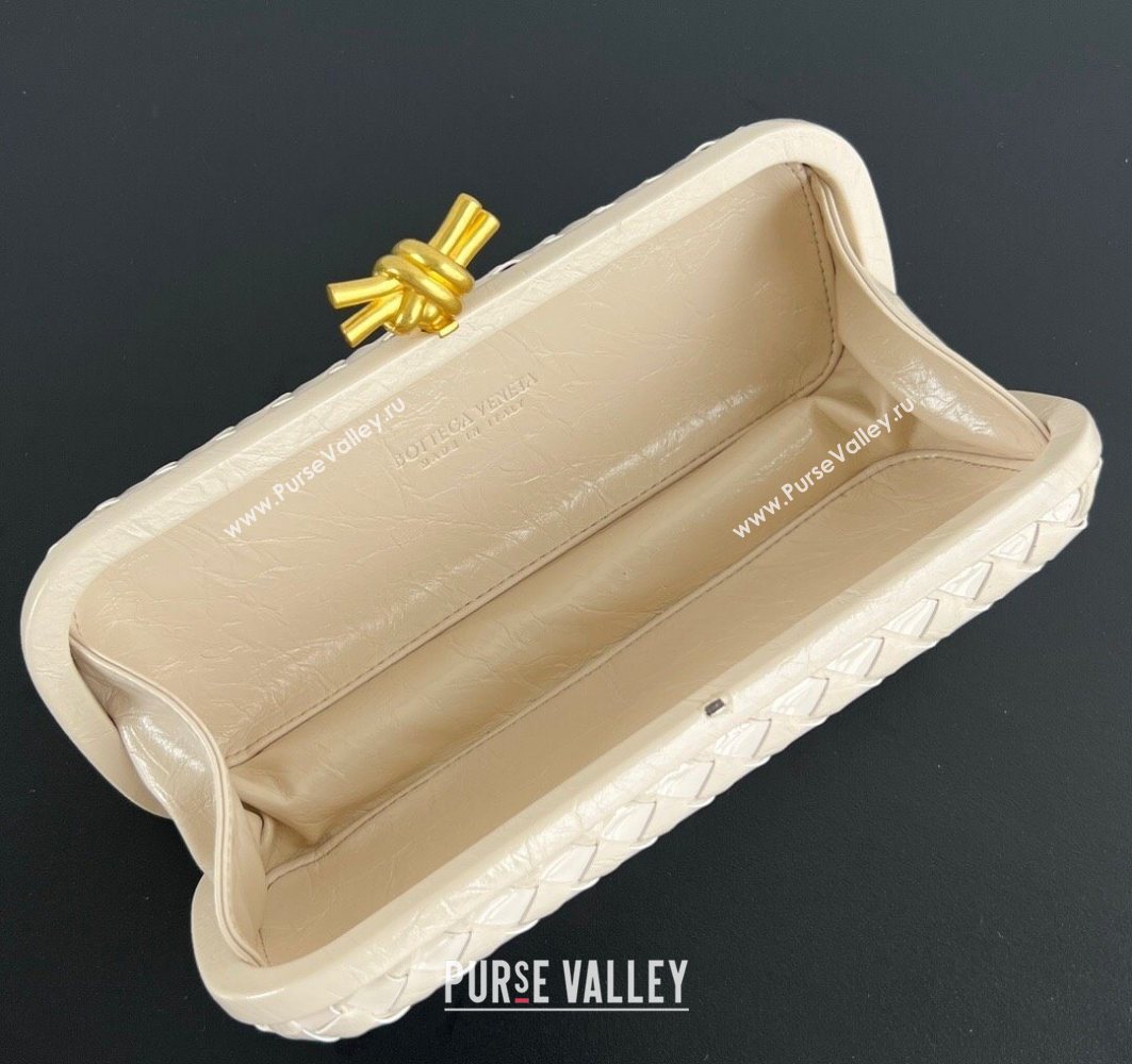 Bottega Veneta Knot Long Clutch in Intreccio Leather Cream White 2025 0801 (WT-250801025)