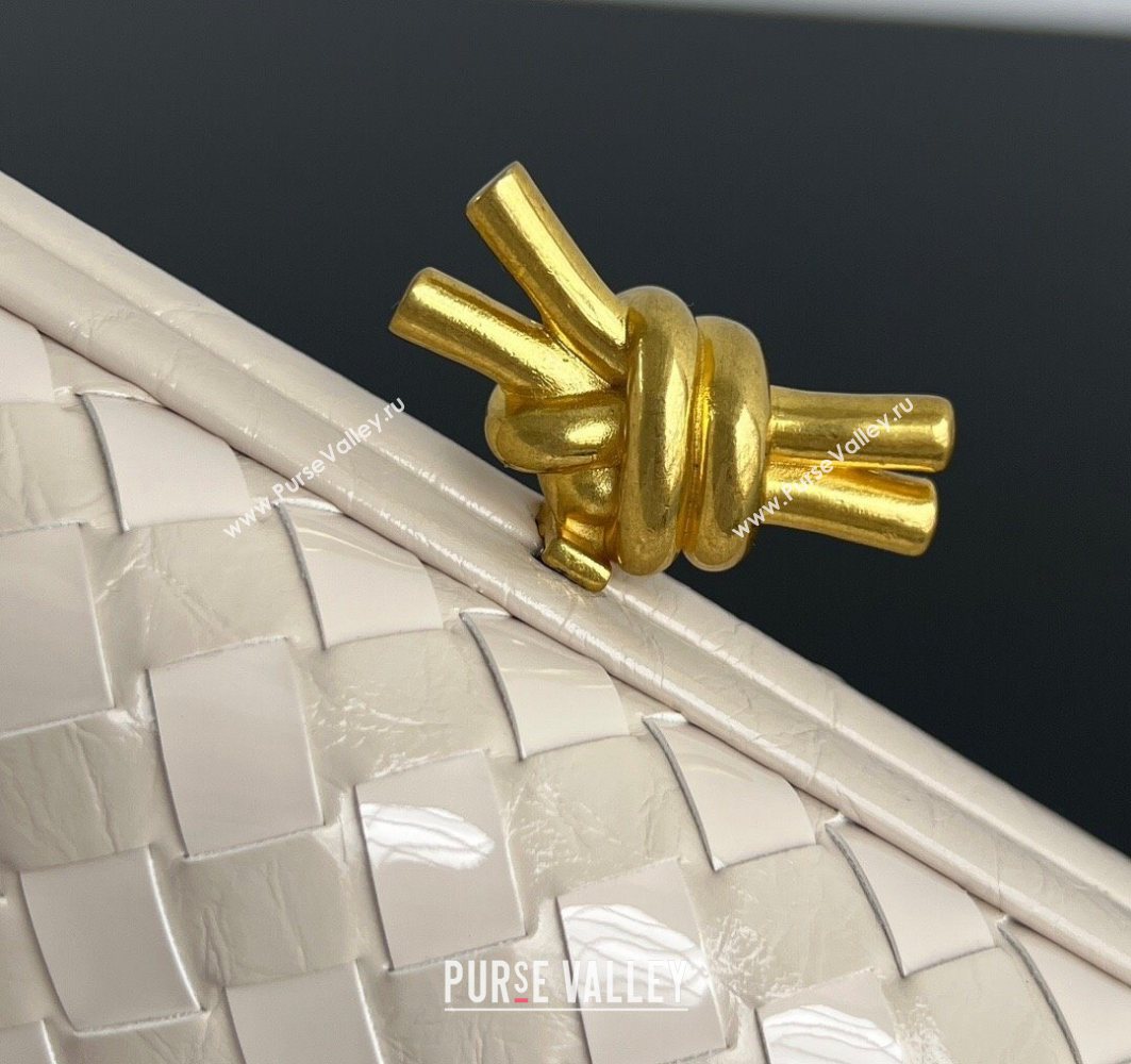 Bottega Veneta Knot Long Clutch in Intreccio Leather Cream White 2025 0801 (WT-250801025)