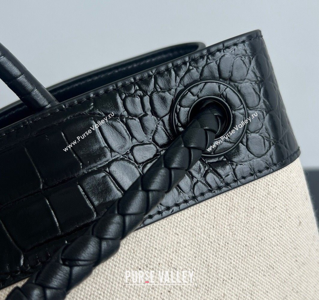 Bottega Veneta Medium Andiamo Top Handle Bag in Crocodile Embossed Leather and Canvas Black 2025 (WT-250731003)