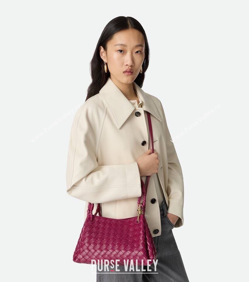 Bottega Veneta Parachute Medium Shoulder Bag in Intrecciato Leather Cinnabar Purple 2025 835921 (WT-250801003)