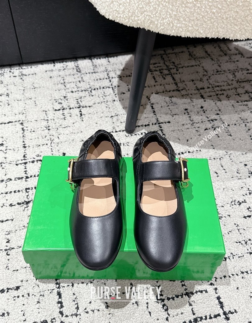 Bottega Veneta Astaire Mary-Jane Ballerinas Flat in Lambskin Leather with Rabbit Shaped Buckle Black 2025 (MD-250823057)