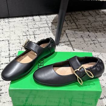 Bottega Veneta Astaire Mary-Jane Ballerinas Flat in Lambskin Leather with Rabbit Shaped Buckle Black 2025 (MD-250823057)