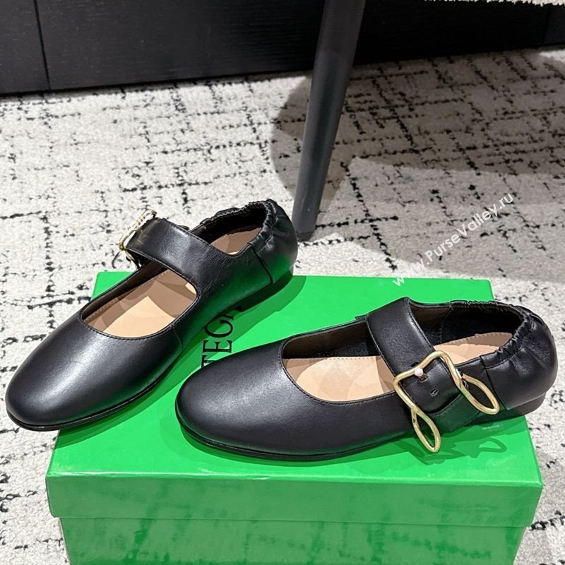 Bottega Veneta Astaire Mary-Jane Ballerinas Flat in Lambskin Leather with Rabbit Shaped Buckle Black 2025 (MD-250823057)