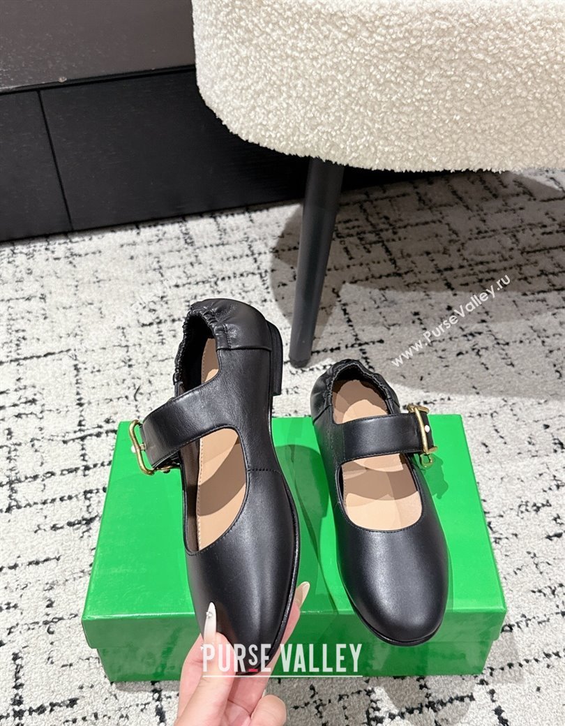 Bottega Veneta Astaire Mary-Jane Ballerinas Flat in Lambskin Leather with Rabbit Shaped Buckle Black 2025 (MD-250823057)
