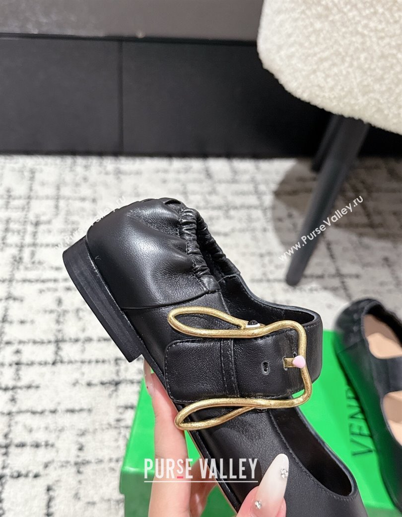Bottega Veneta Astaire Mary-Jane Ballerinas Flat in Lambskin Leather with Rabbit Shaped Buckle Black 2025 (MD-250823057)