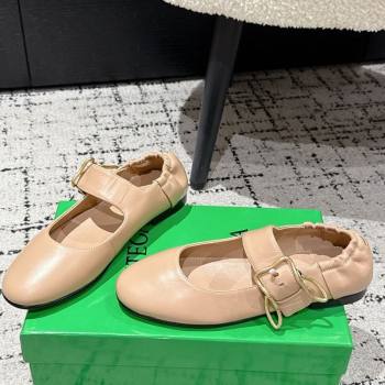 Bottega Veneta Astaire Mary-Jane Ballerinas Flat in Lambskin Leather with Rabbit Shaped Buckle Nude 2025 (MD-250823058)