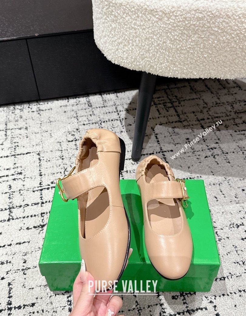 Bottega Veneta Astaire Mary-Jane Ballerinas Flat in Lambskin Leather with Rabbit Shaped Buckle Nude 2025 (MD-250823058)