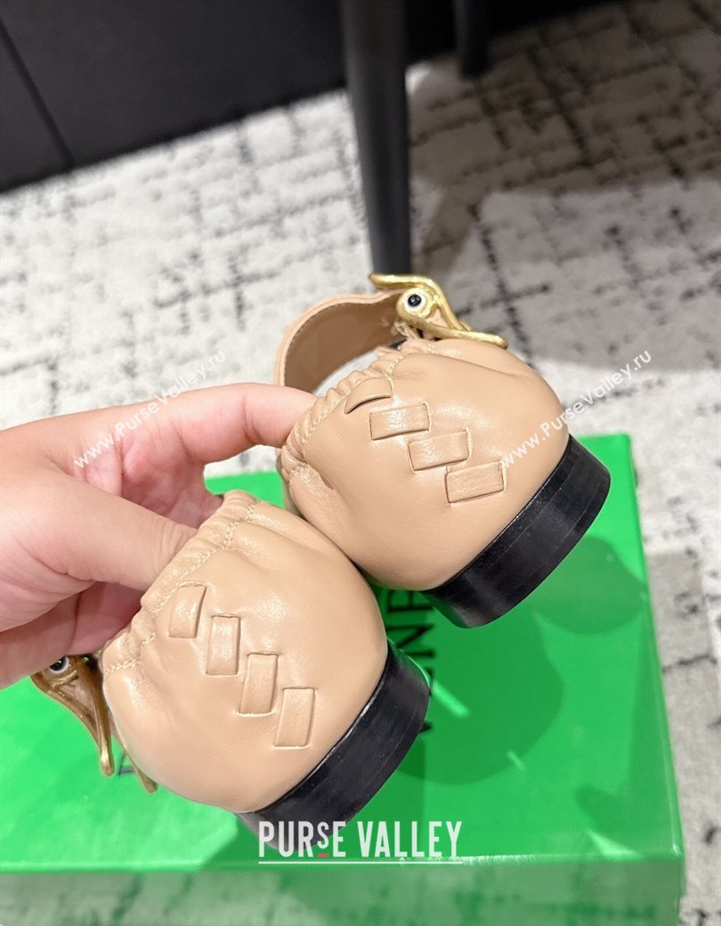 Bottega Veneta Astaire Mary-Jane Ballerinas Flat in Lambskin Leather with Rabbit Shaped Buckle Nude 2025 (MD-250823058)