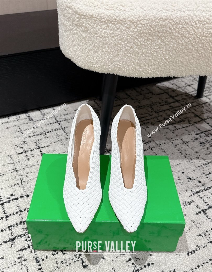 Bottega Veneta Sofia Heel Pumps 9cm in Intreccio Leather White 2025 (MD-250823028)