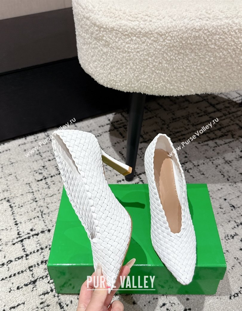 Bottega Veneta Sofia Heel Pumps 9cm in Intreccio Leather White 2025 (MD-250823028)