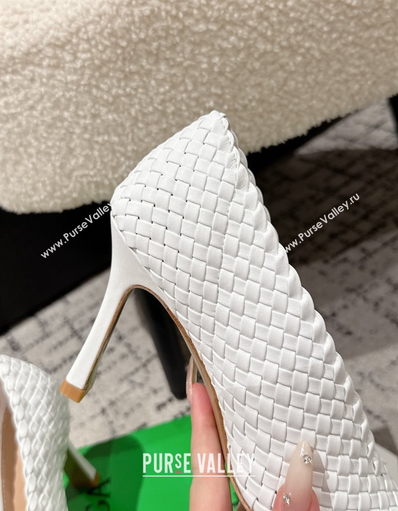 Bottega Veneta Sofia Heel Pumps 9cm in Intreccio Leather White 2025 (MD-250823028)