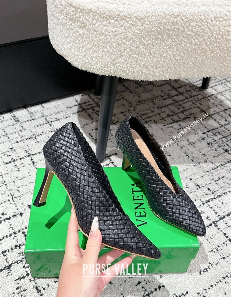 Bottega Veneta Sofia Heel Pumps 9cm in Intreccio Leather Black 2025 (MD-250823030)
