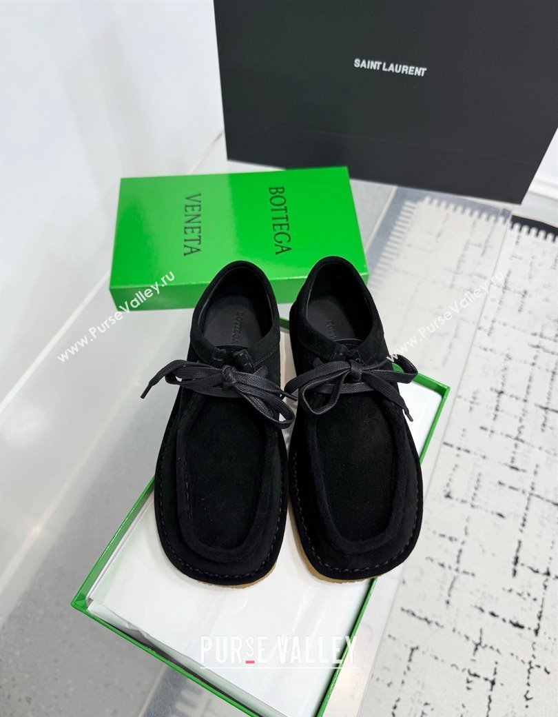 Bottega Veneta Daddy Lace-Up Shoes in Suede Black 2025 (KER-250823067)