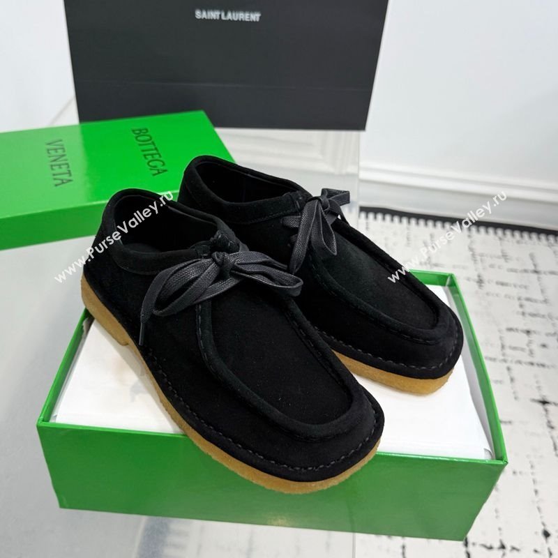 Bottega Veneta Daddy Lace-Up Shoes in Suede Black 2025 (KER-250823067)