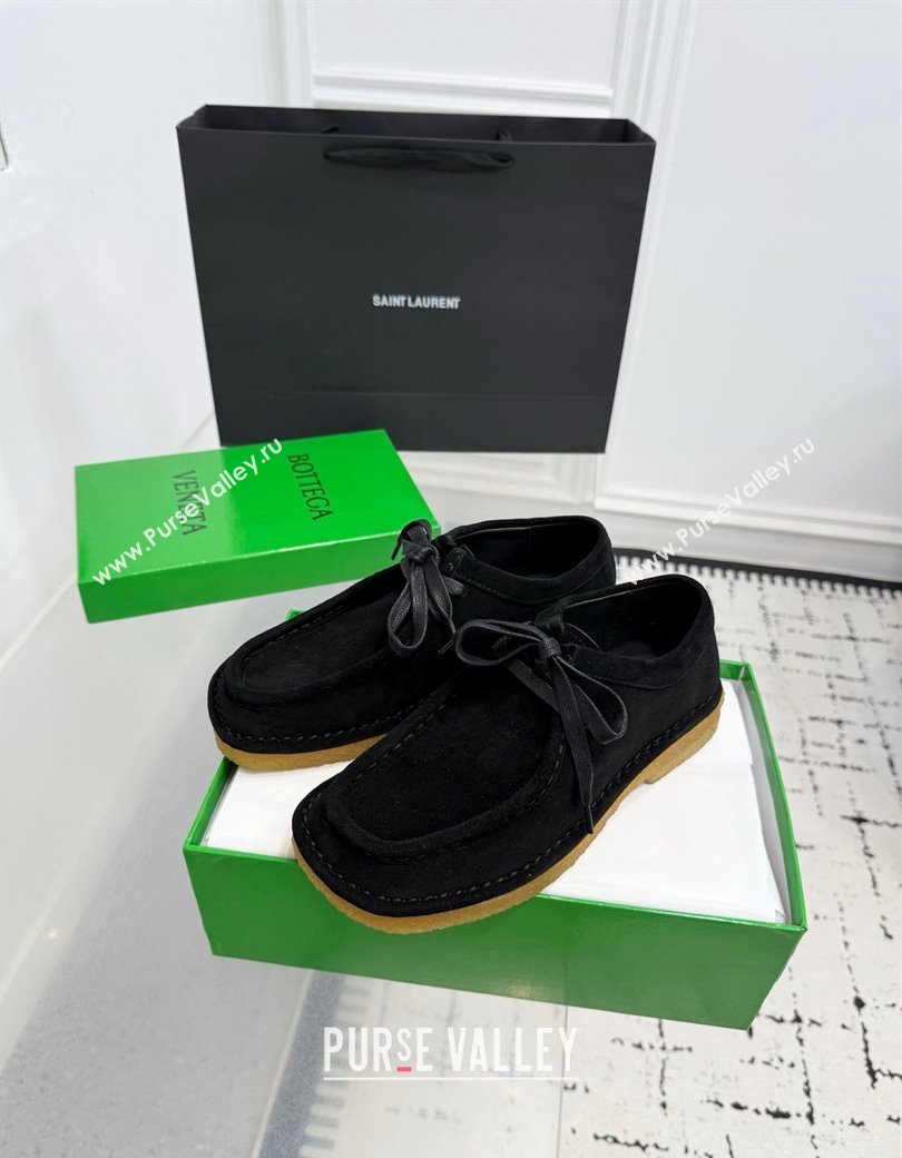 Bottega Veneta Daddy Lace-Up Shoes in Suede Black 2025 (KER-250823067)