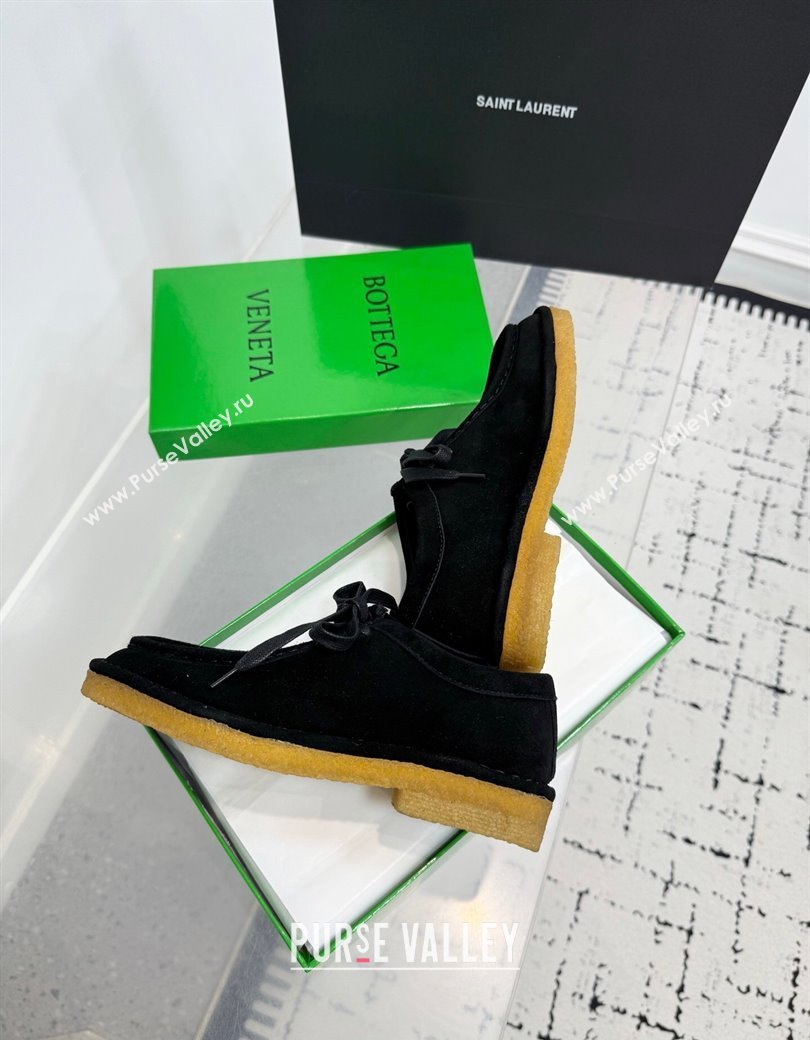 Bottega Veneta Daddy Lace-Up Shoes in Suede Black 2025 (KER-250823067)