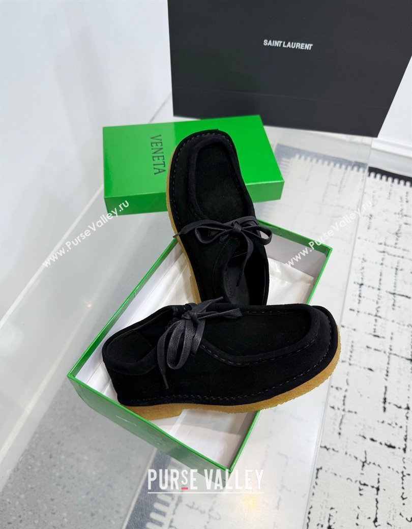 Bottega Veneta Daddy Lace-Up Shoes in Suede Black 2025 (KER-250823067)