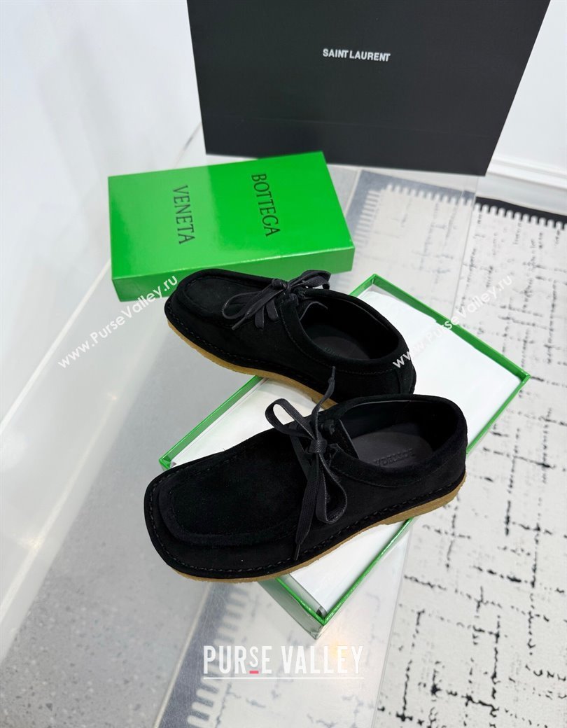 Bottega Veneta Daddy Lace-Up Shoes in Suede Black 2025 (KER-250823067)