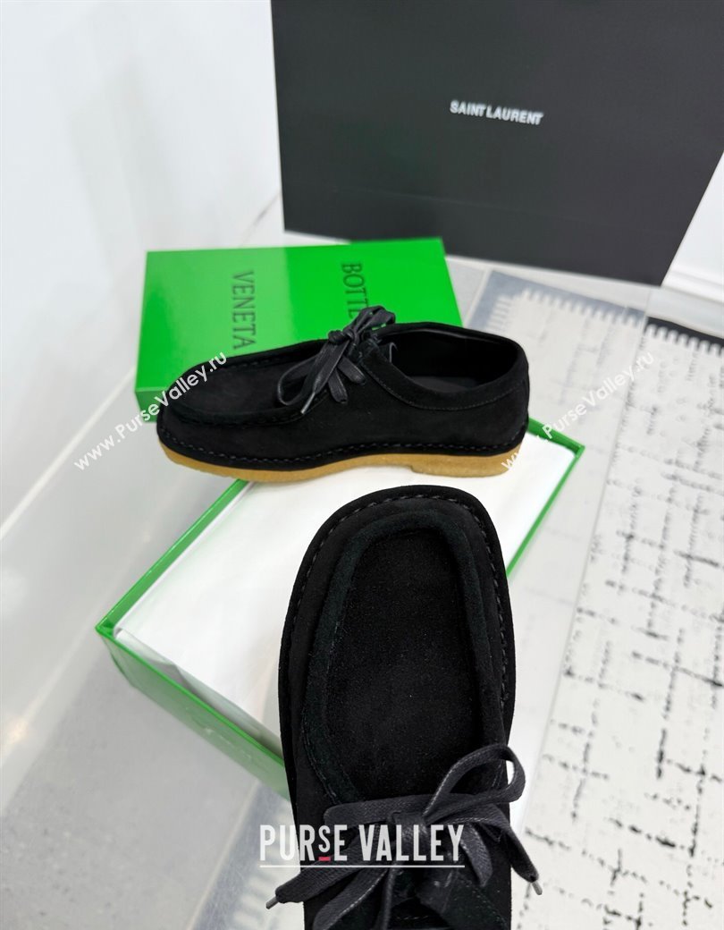 Bottega Veneta Daddy Lace-Up Shoes in Suede Black 2025 (KER-250823067)