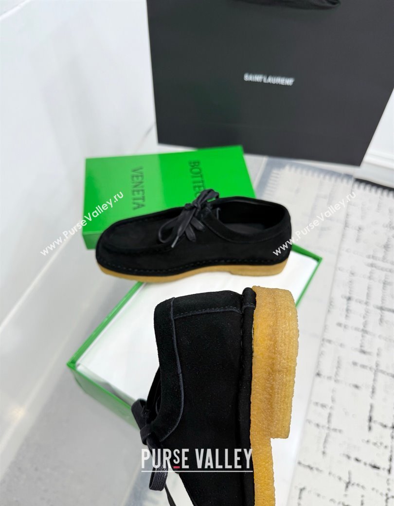 Bottega Veneta Daddy Lace-Up Shoes in Suede Black 2025 (KER-250823067)