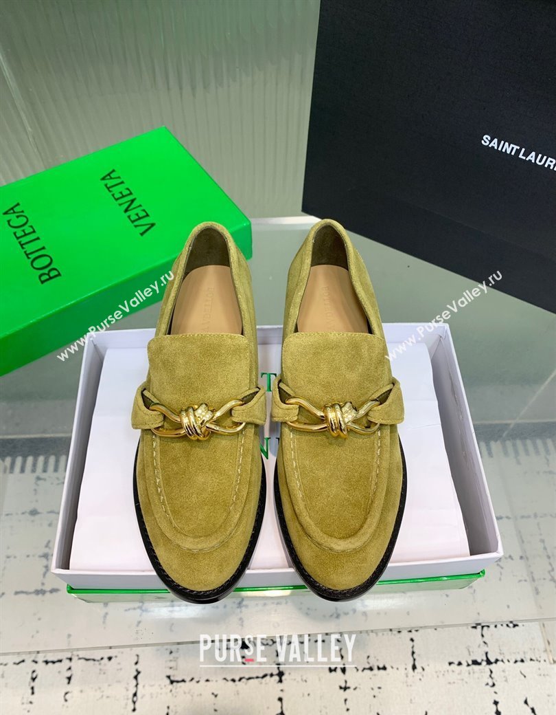 Bottega Veneta Astaire Loafers in Suede with Knot Green/Gold 2025 (KER-250823037)