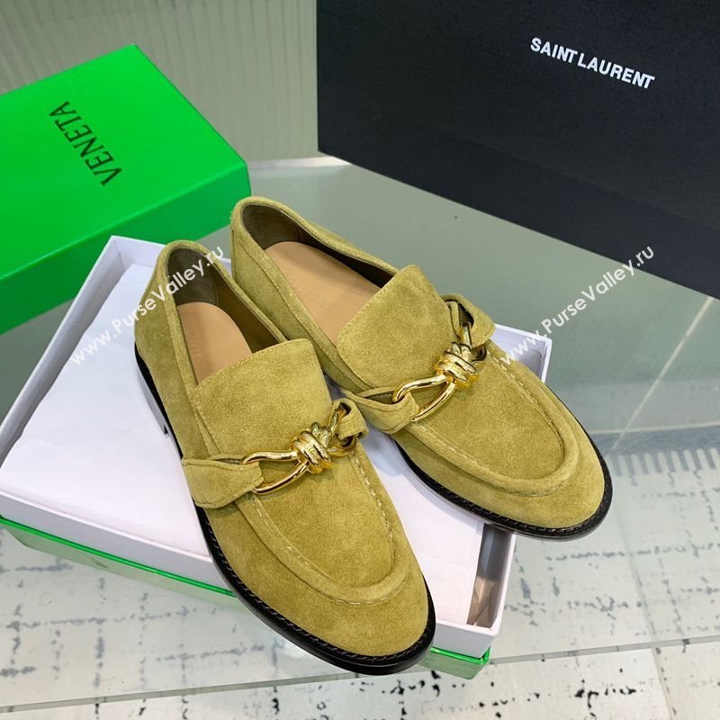 Bottega Veneta Astaire Loafers in Suede with Knot Green/Gold 2025 (KER-250823037)