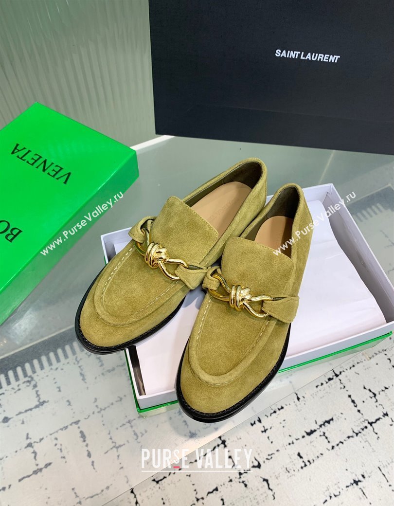 Bottega Veneta Astaire Loafers in Suede with Knot Green/Gold 2025 (KER-250823037)