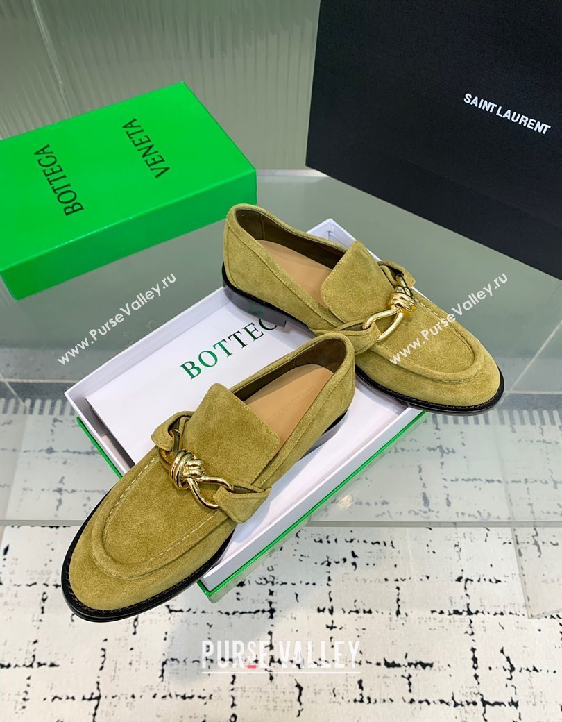 Bottega Veneta Astaire Loafers in Suede with Knot Green/Gold 2025 (KER-250823037)