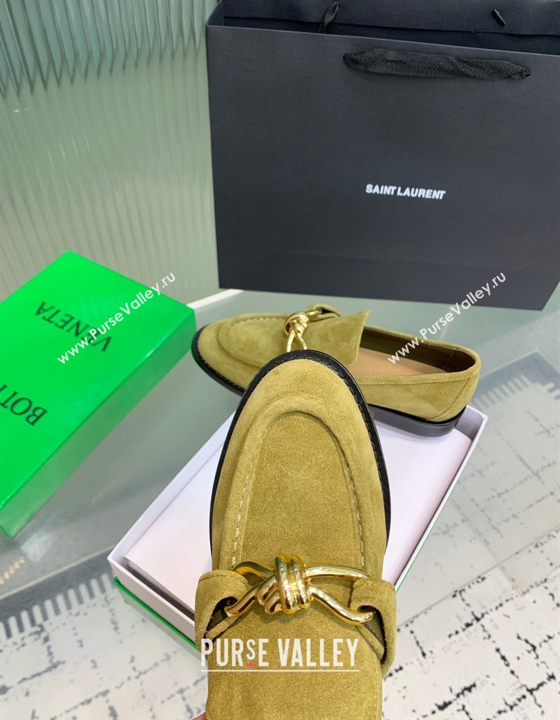 Bottega Veneta Astaire Loafers in Suede with Knot Green/Gold 2025 (KER-250823037)