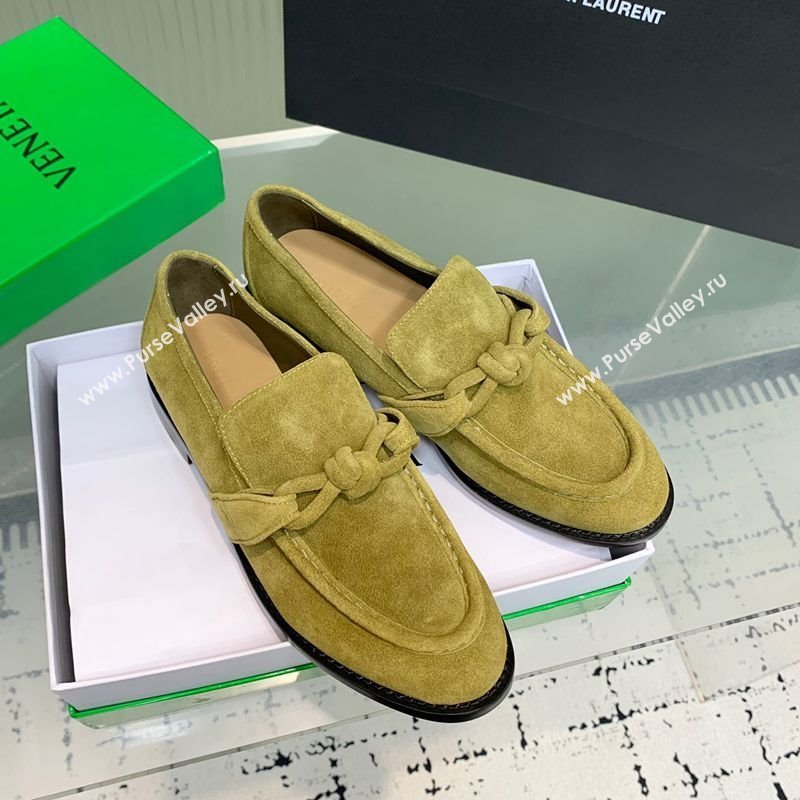Bottega Veneta Astaire Loafers in Suede with One-Tone Knot Green 2025 (KER-250823041)