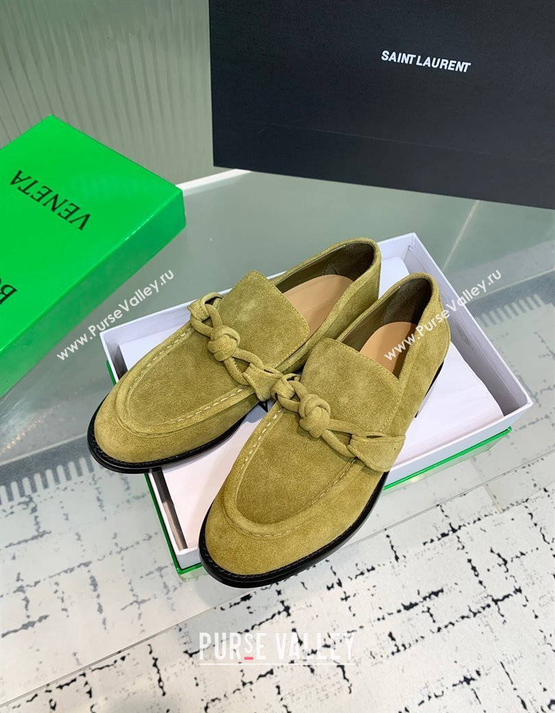 Bottega Veneta Astaire Loafers in Suede with One-Tone Knot Green 2025 (KER-250823041)