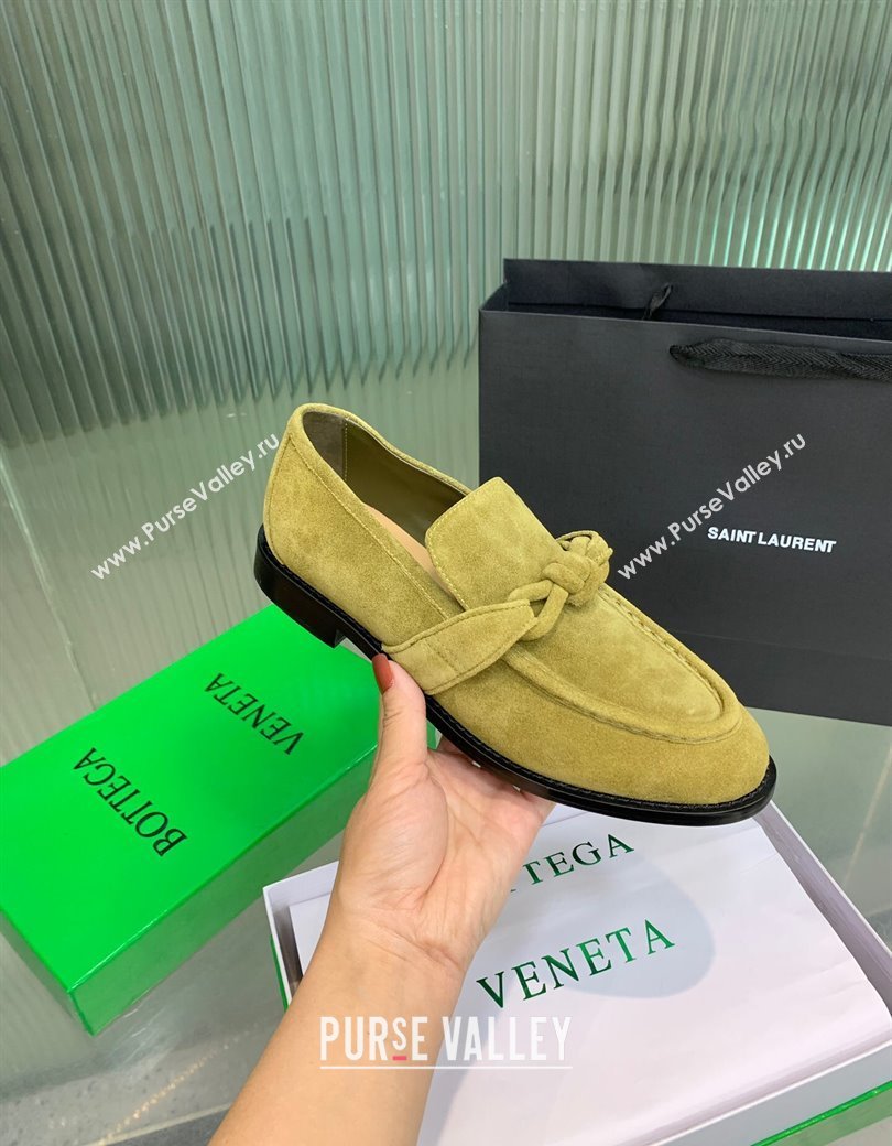Bottega Veneta Astaire Loafers in Suede with One-Tone Knot Green 2025 (KER-250823041)