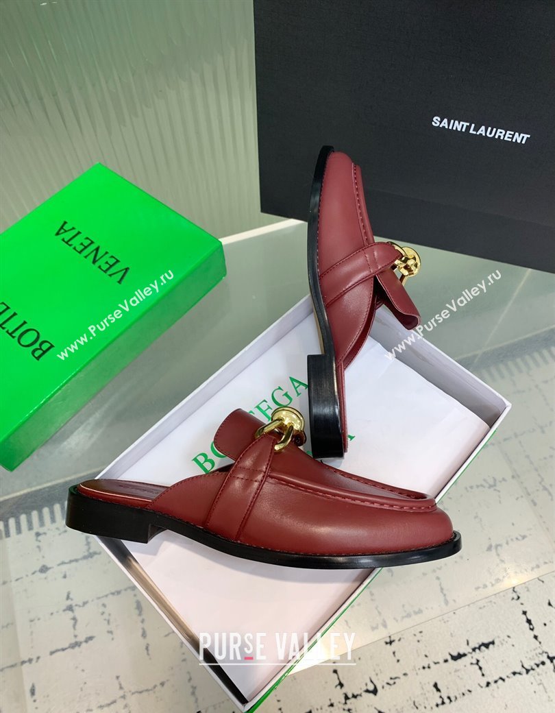 Bottega Veneta Astaire Flat Mules in Calfskin Leather with Knot Red/Gold 2025 (KER-250823044)
