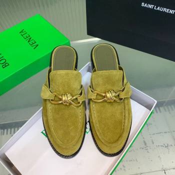 Bottega Veneta Astaire Flat Mules in Suede with Knot Green/Gold 2025 (KER-250823046)