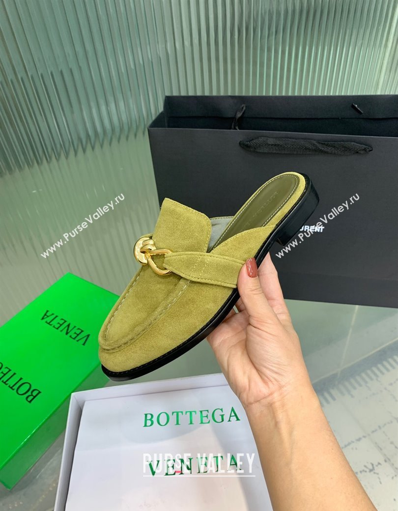 Bottega Veneta Astaire Flat Mules in Suede with Knot Green/Gold 2025 (KER-250823046)