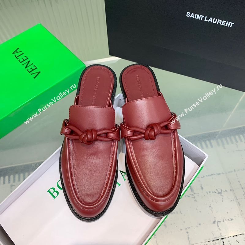 Bottega Veneta Astaire Flat Mules in Calfskin Leather with One-Tone Knot Red 2025 (KER-250823050)