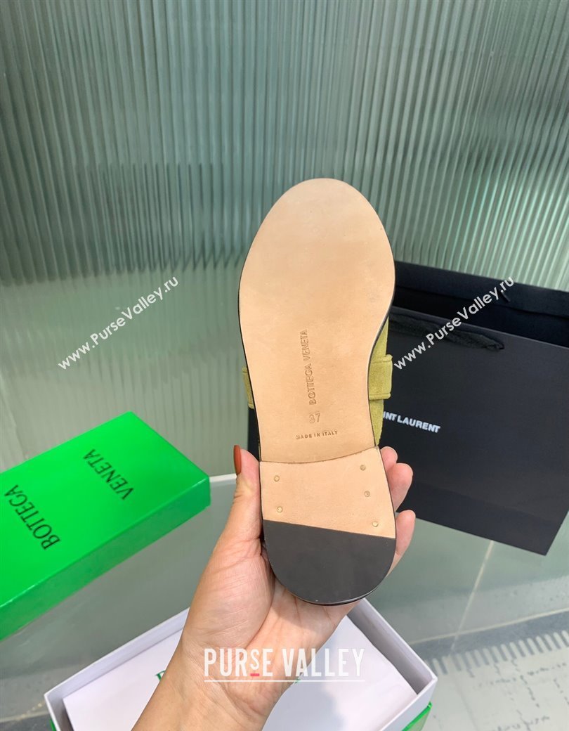 Bottega Veneta Astaire Flat Mules in Suede with One-Tone Knot Green 2025 (KER-250823051)