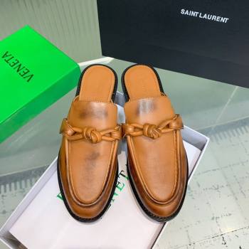Bottega Veneta Astaire Flat Mules in Faded Calfskin with One-Tone Knot Brown 2025 (KER-250823052)