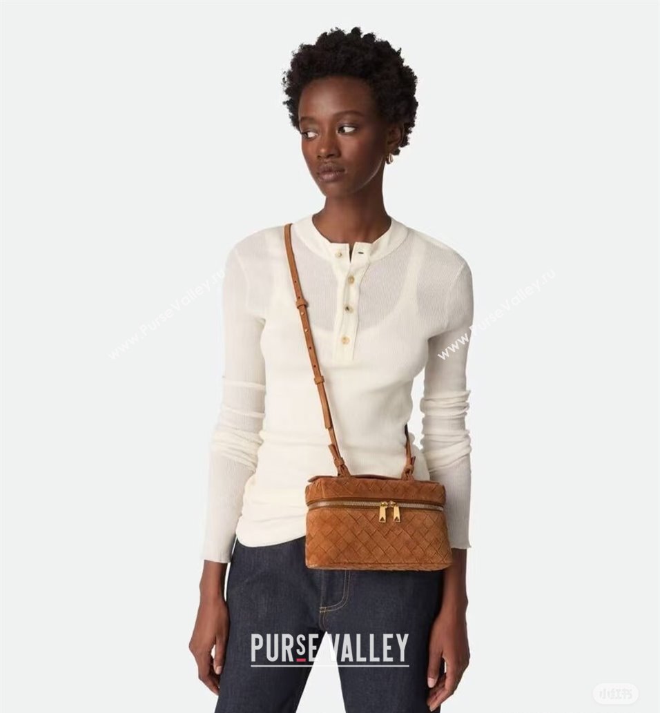 Bottega Veneta Bang Bang Vanity Case in Intrecciato Suede Amber Brown 2025 789109 (WT-250924021)