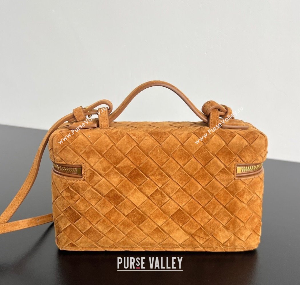 Bottega Veneta Bang Bang Vanity Case in Intrecciato Suede Amber Brown 2025 789109 (WT-250924021)