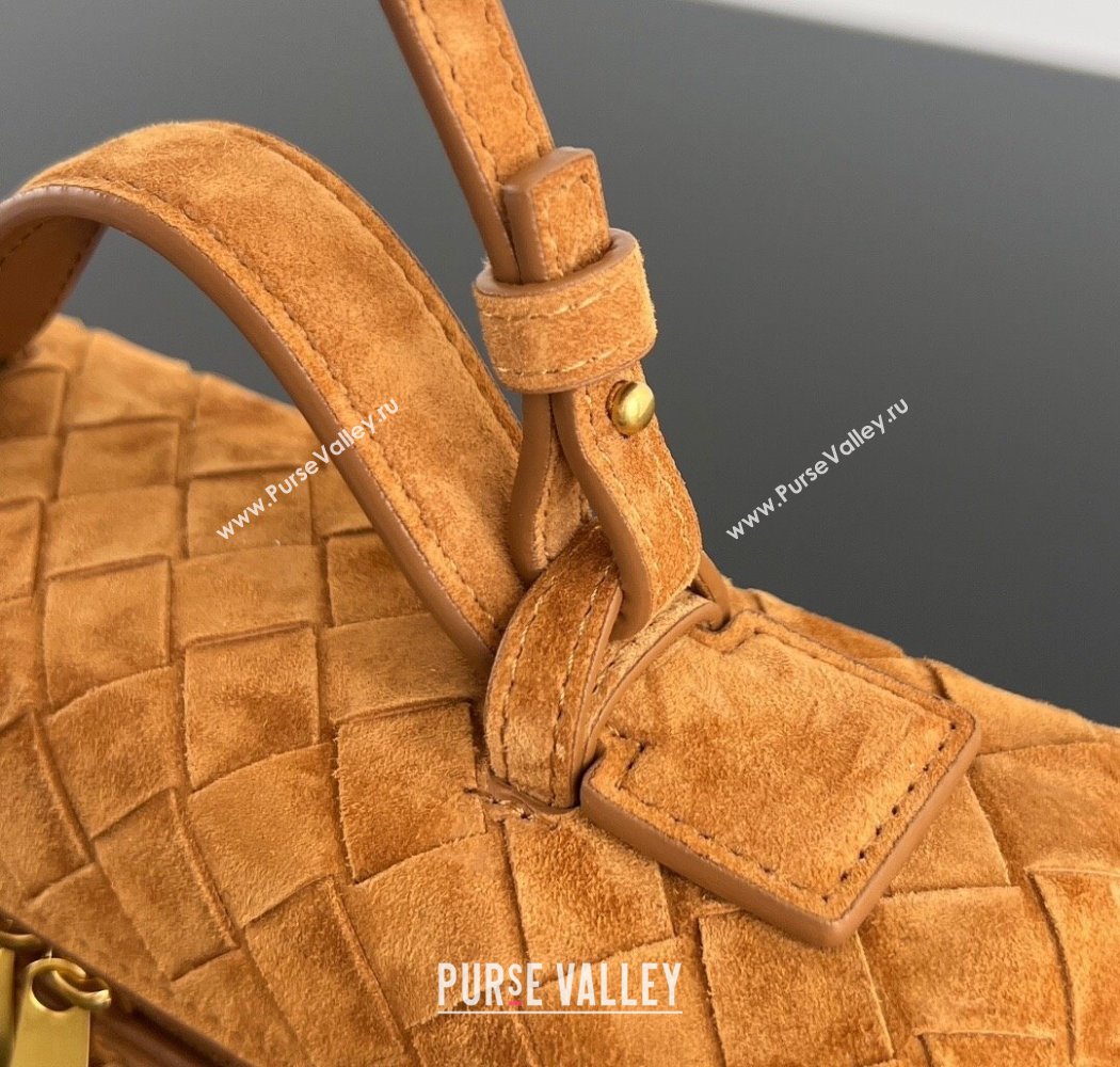 Bottega Veneta Bang Bang Vanity Case in Intrecciato Suede Amber Brown 2025 789109 (WT-250924021)
