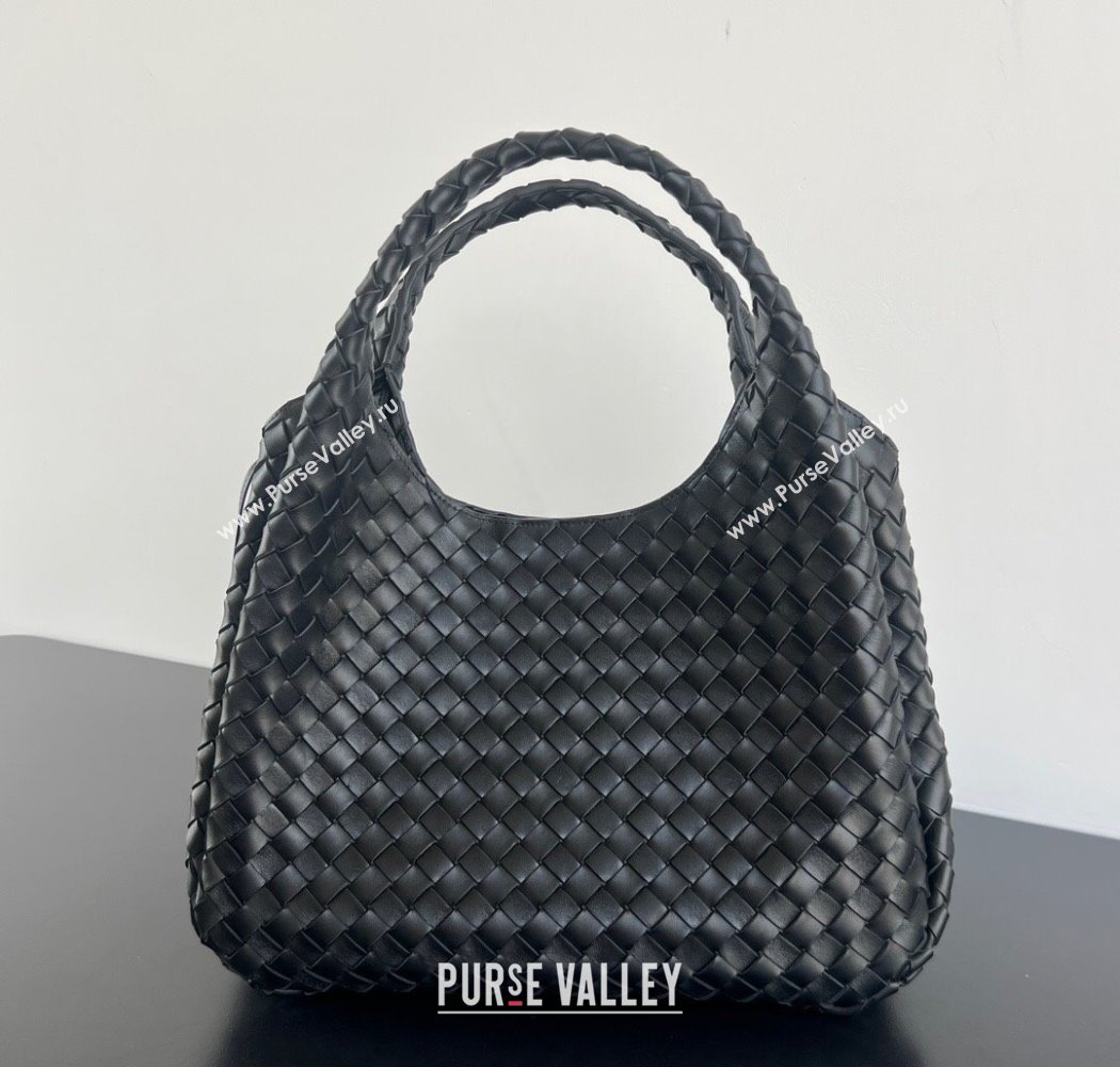 Bottega Veneta Large Campana Shoulder Bag in Intrecciato Leather Black 2025 844250 (WT-250924010)