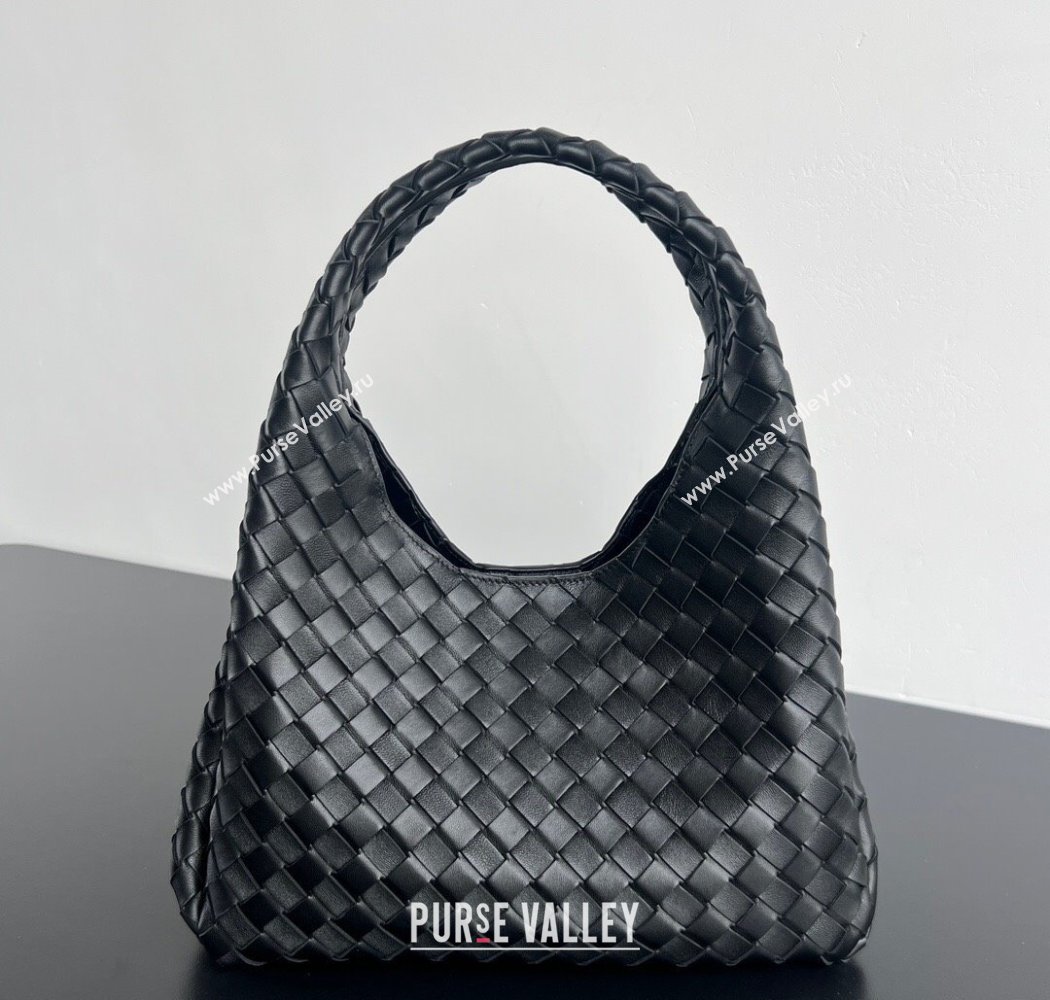 Bottega Veneta Campana Shoulder Bag in Intrecciato Leather Black 2025 844249 (WT-250924007)
