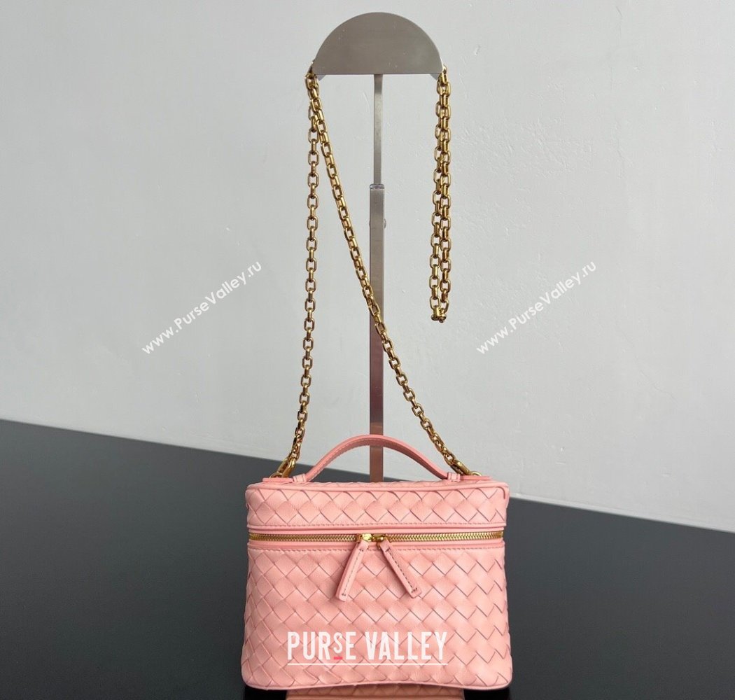 Bottega Veneta Small Soft Vanity Bag in Intrecciato Leather Rose Pink 2025 843800 (WT-250924003)