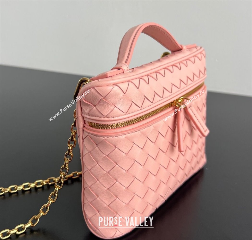Bottega Veneta Small Soft Vanity Bag in Intrecciato Leather Rose Pink 2025 843800 (WT-250924003)
