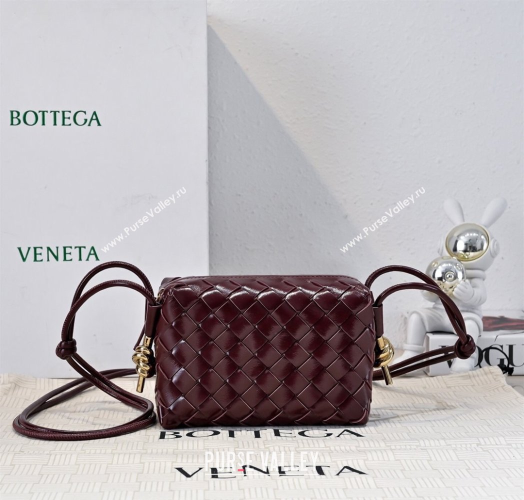 Bottega Veneta Mini Loop Camera Bag in Intrecciato Leather Burgundy 2025 723547 (WT-250924044)