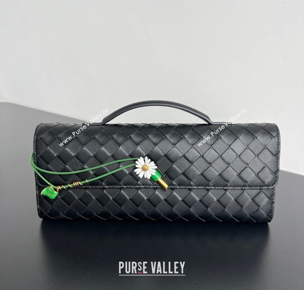 Bottega Veneta Andiamo Daisy Long Clutch Bag in Intrecciato Leather Black 2025 836810 (WT-250924023)